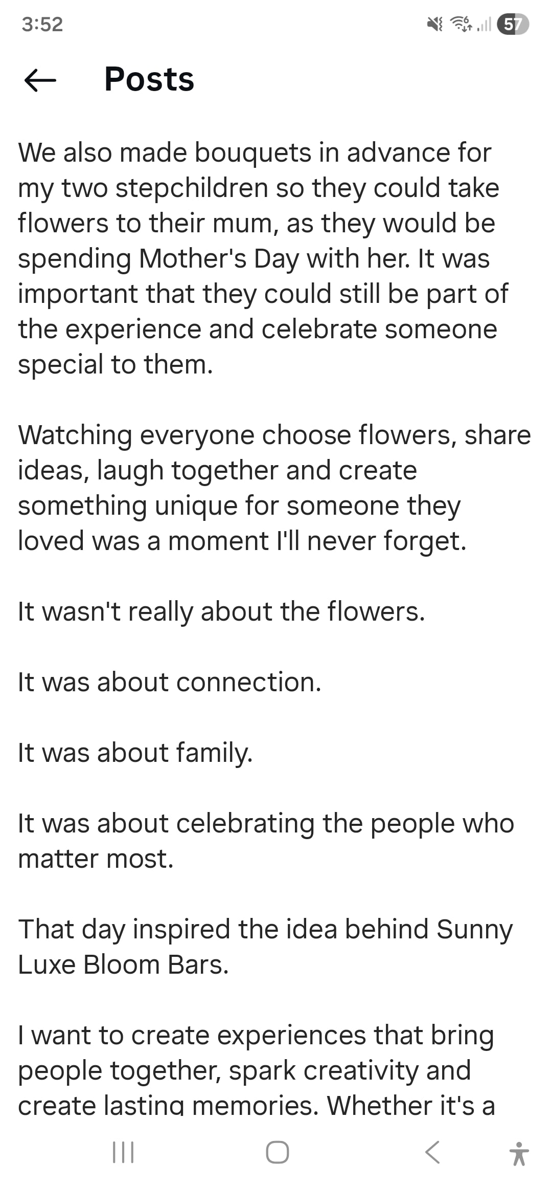Family creating bouquets together at Mother's Day bloom bar