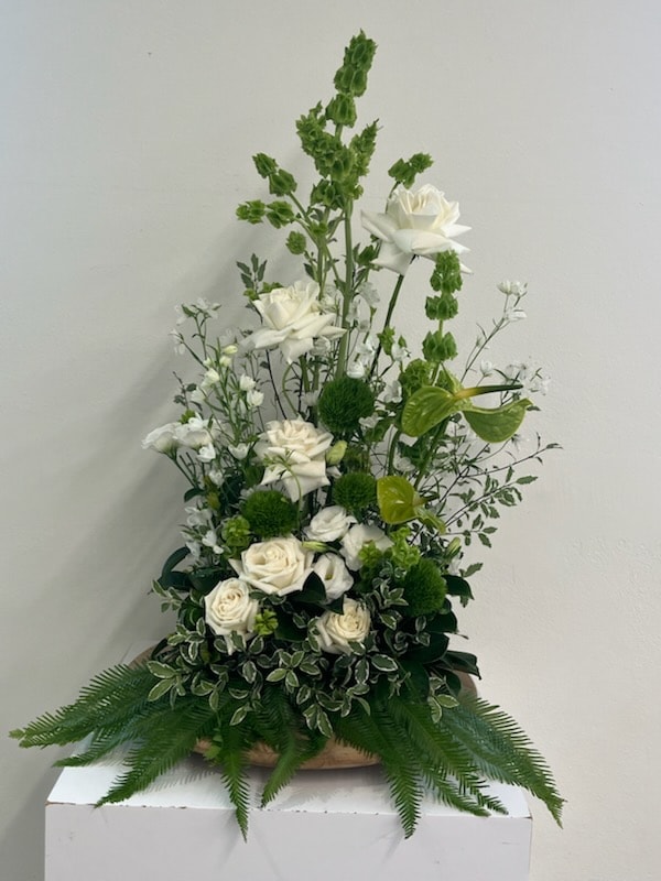 White rose and greenery floral arrangement by Sunny Luxe